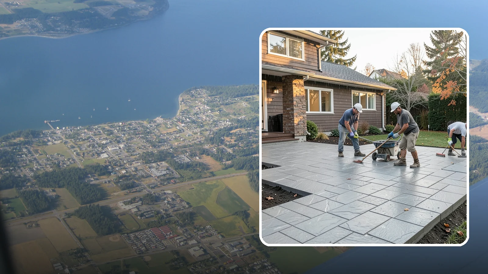 Stamped Concrete Installation in Coupeville, Island County, WA - Decorative stamped concrete that mimics stone, brick, or slate while standing up to Northwest weather.