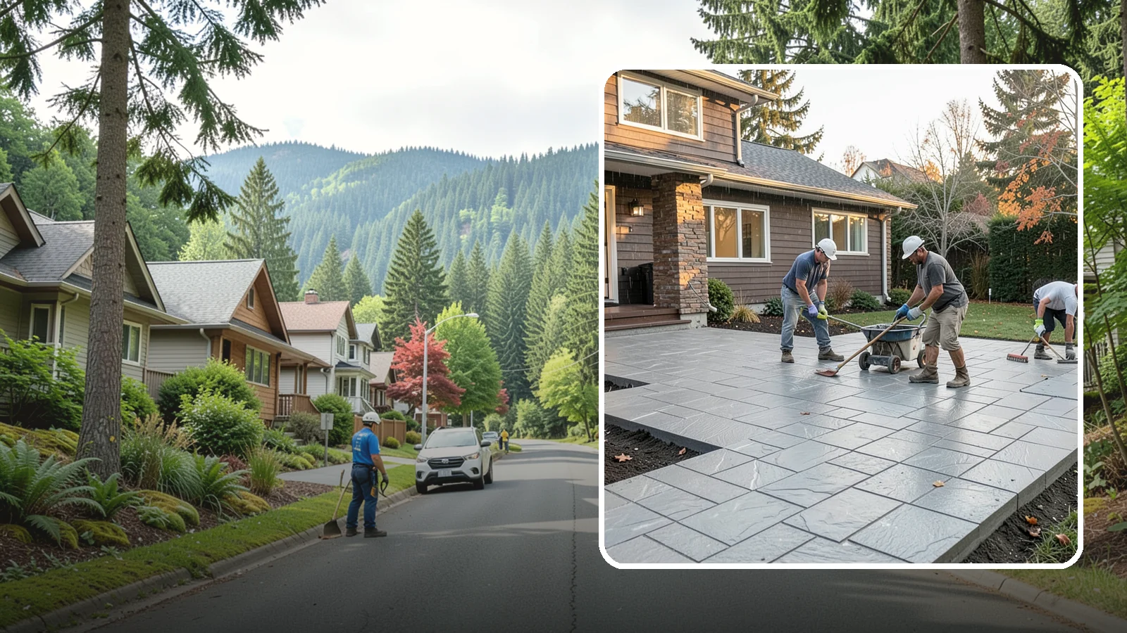 Stamped Concrete Installation in Darrington, Snohomish County, WA - Decorative stamped concrete that mimics stone, brick, or slate while standing up to Northwest weather.