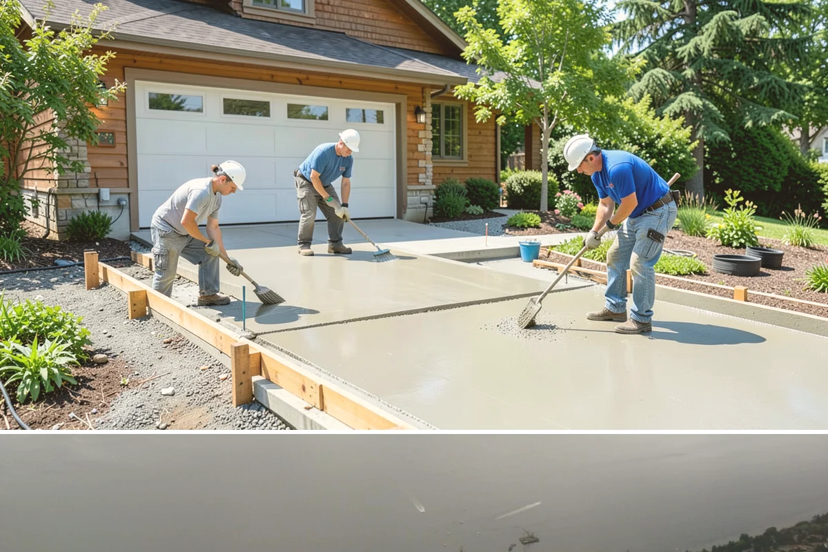 Stamped Concrete Installation in Des Moines, King County, WA - Dry summer conditions are essential for clean stamping and proper sealing before wet weather.