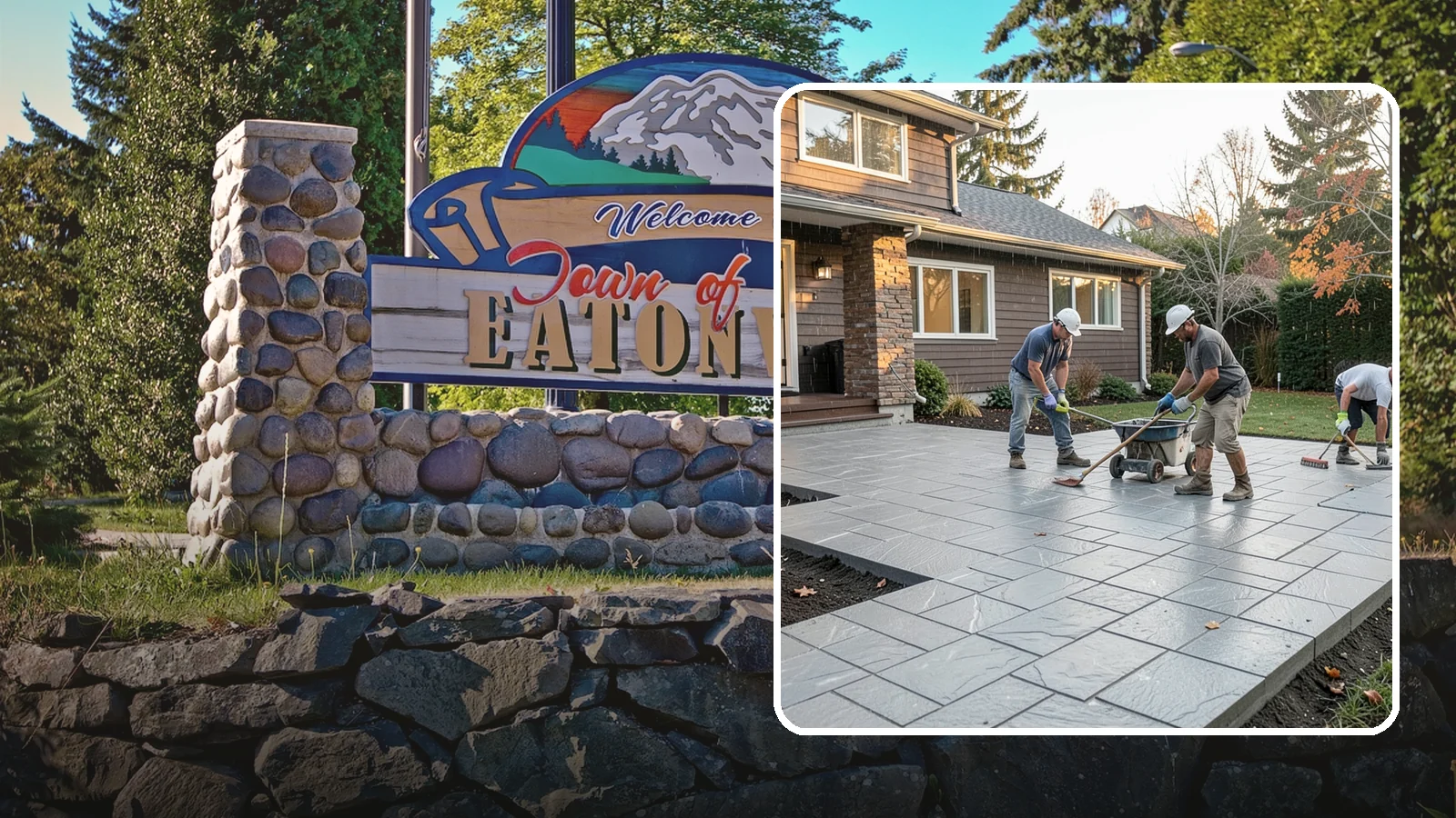Stamped Concrete Installation in Eatonville, Pierce County, WA - Decorative stamped concrete that mimics stone, brick, or slate while standing up to Northwest weather.