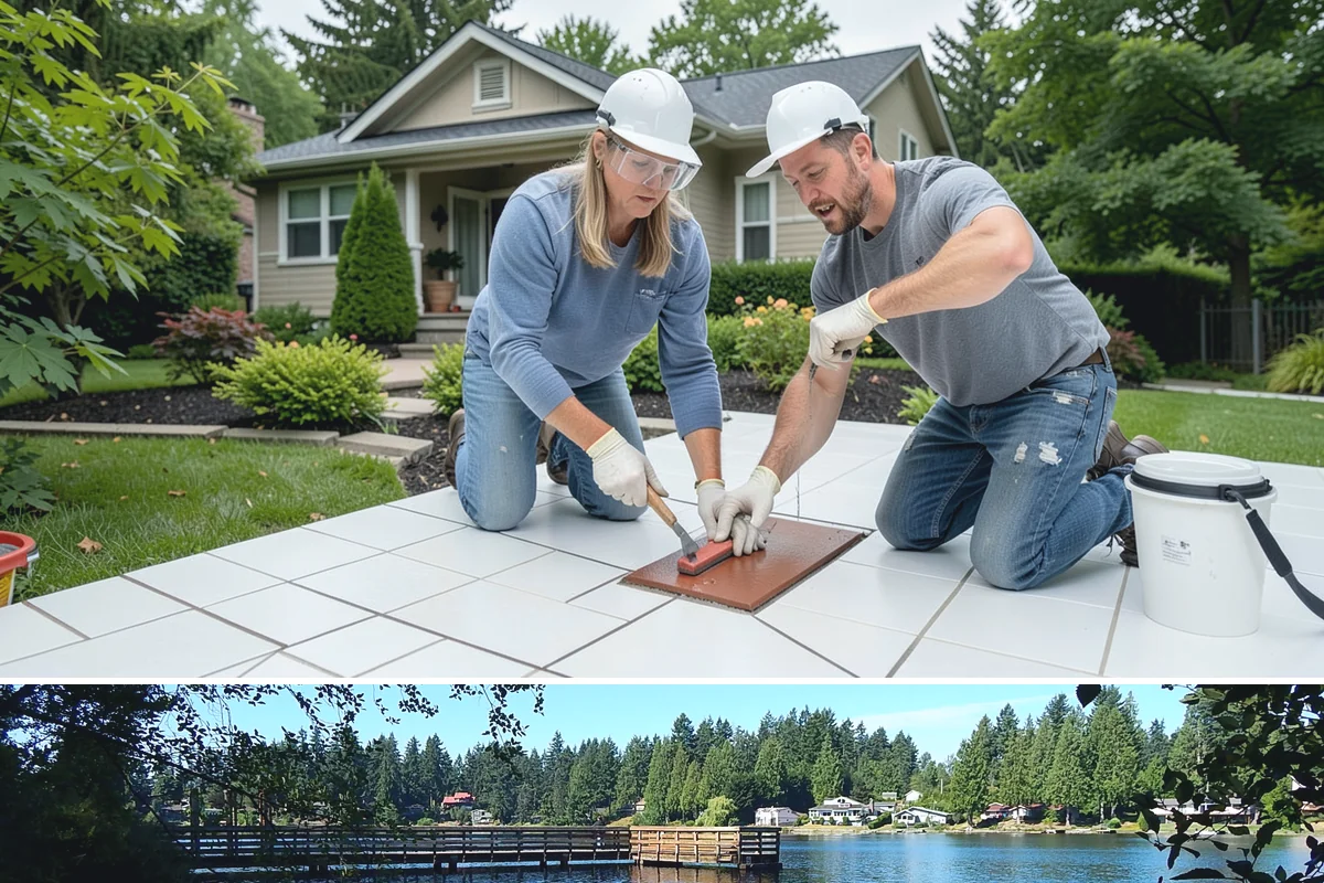 Stamped Concrete Installation in Federal Way, King County, WA - Dry summer conditions are essential for clean stamping and proper sealing before wet weather.