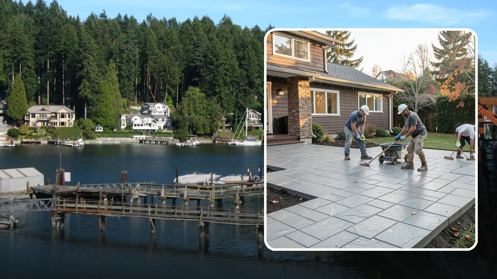 Stamped Concrete Installation in Gig Harbor, Pierce County, WA - Decorative stamped concrete that mimics stone, brick, or slate while standing up to Northwest weather.