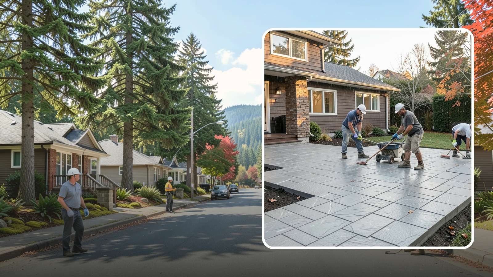 Stamped Concrete Installation in Hunts Point, King County, WA - Decorative stamped concrete that mimics stone, brick, or slate while standing up to Northwest weather.