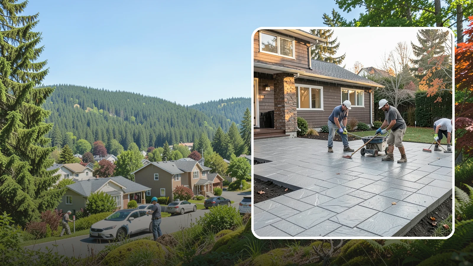 Stamped Concrete Installation in Index, Snohomish County, WA - Decorative stamped concrete that mimics stone, brick, or slate while standing up to Northwest weather.