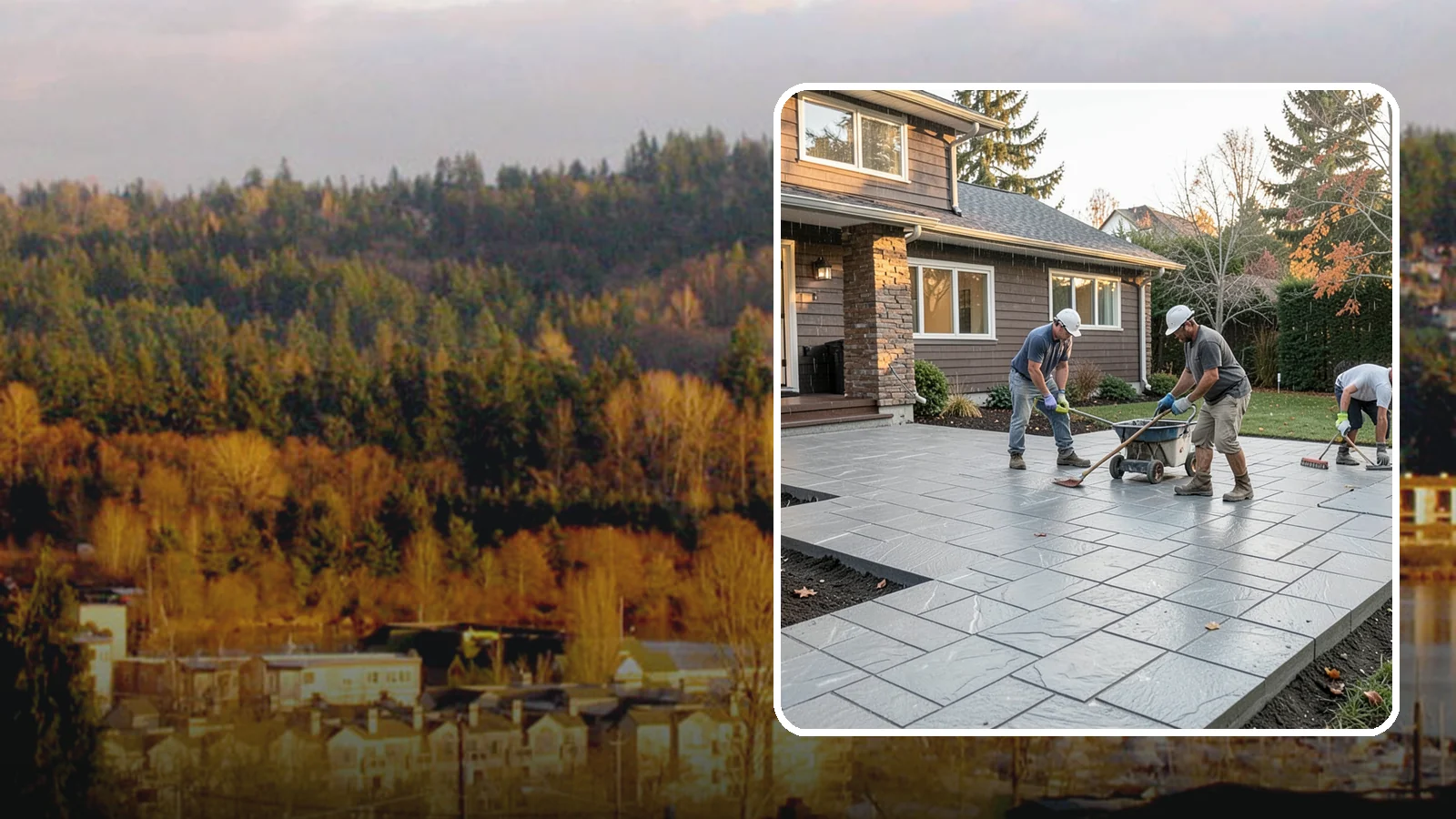 Stamped Concrete Installation in Kenmore, King County, WA - Decorative stamped concrete that mimics stone, brick, or slate while standing up to Northwest weather.