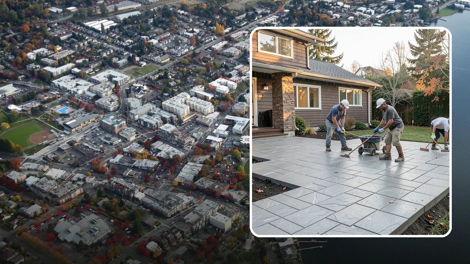 Stamped Concrete Installation in Kirkland, King County, WA - Decorative stamped concrete that mimics stone, brick, or slate while standing up to Northwest weather.