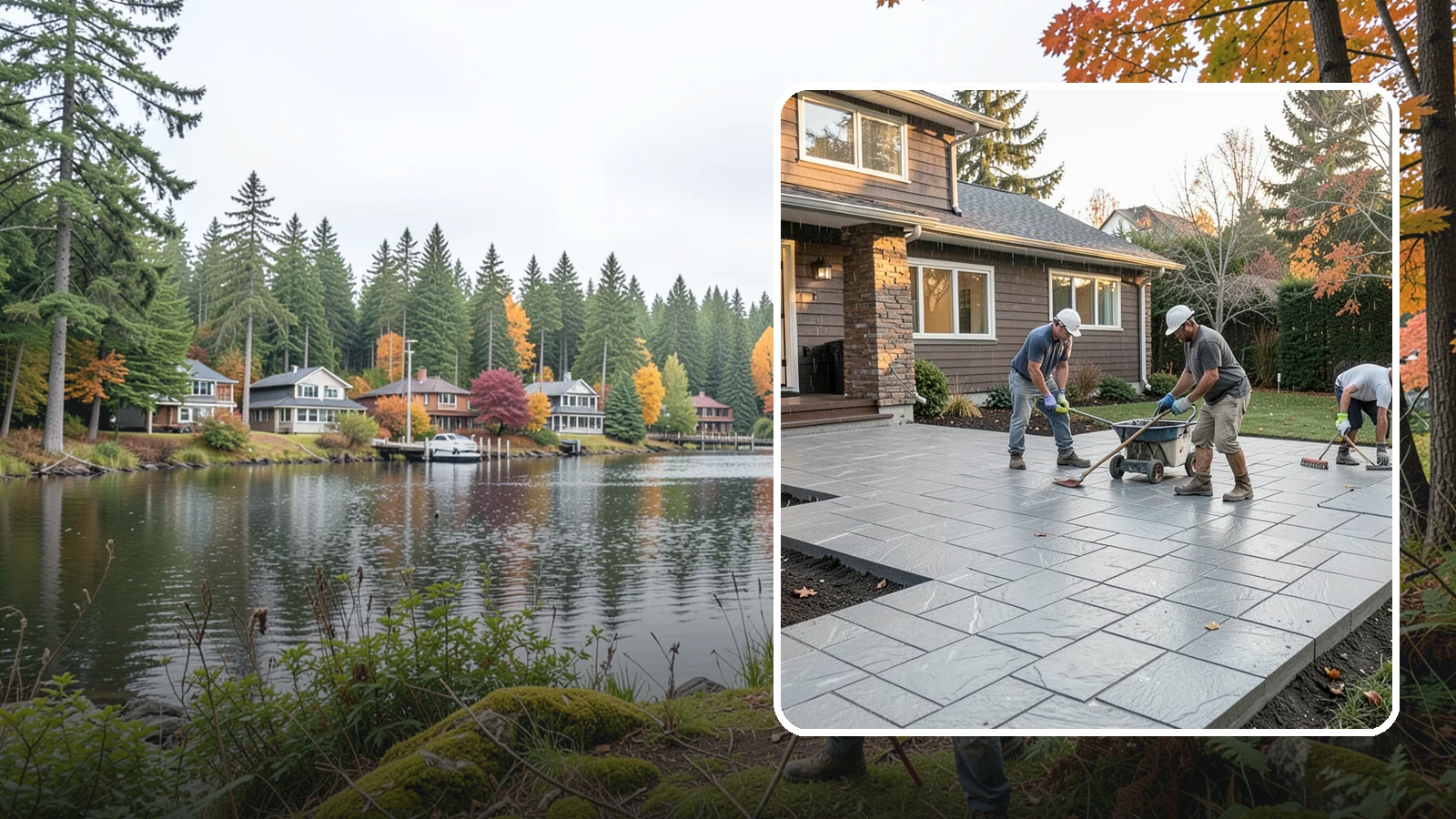 Stamped Concrete Installation in La Conner, Skagit County, WA - Decorative stamped concrete that mimics stone, brick, or slate while standing up to Northwest weather.