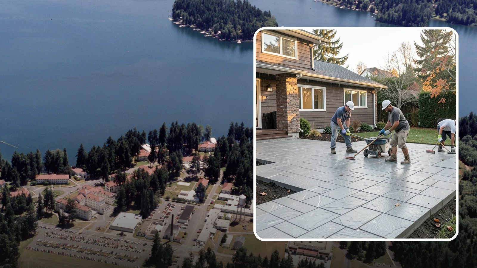 Stamped Concrete Installation in Lakewood, Pierce County, WA - Decorative stamped concrete that mimics stone, brick, or slate while standing up to Northwest weather.