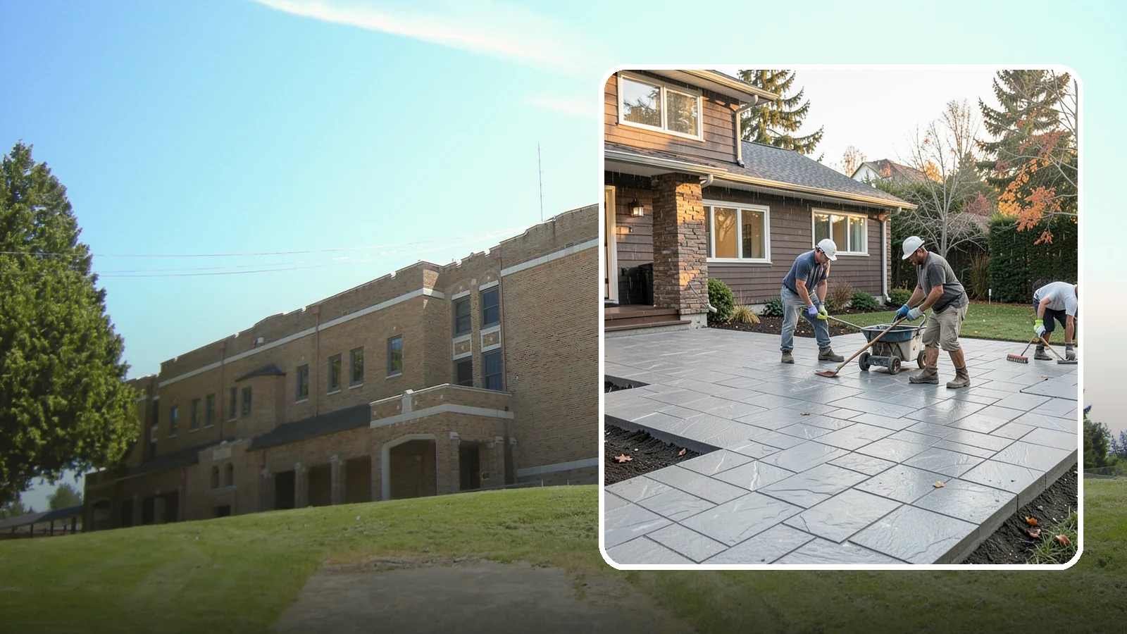 Stamped Concrete Installation in Maple Valley, King County, WA - Decorative stamped concrete that mimics stone, brick, or slate while standing up to Northwest weather.