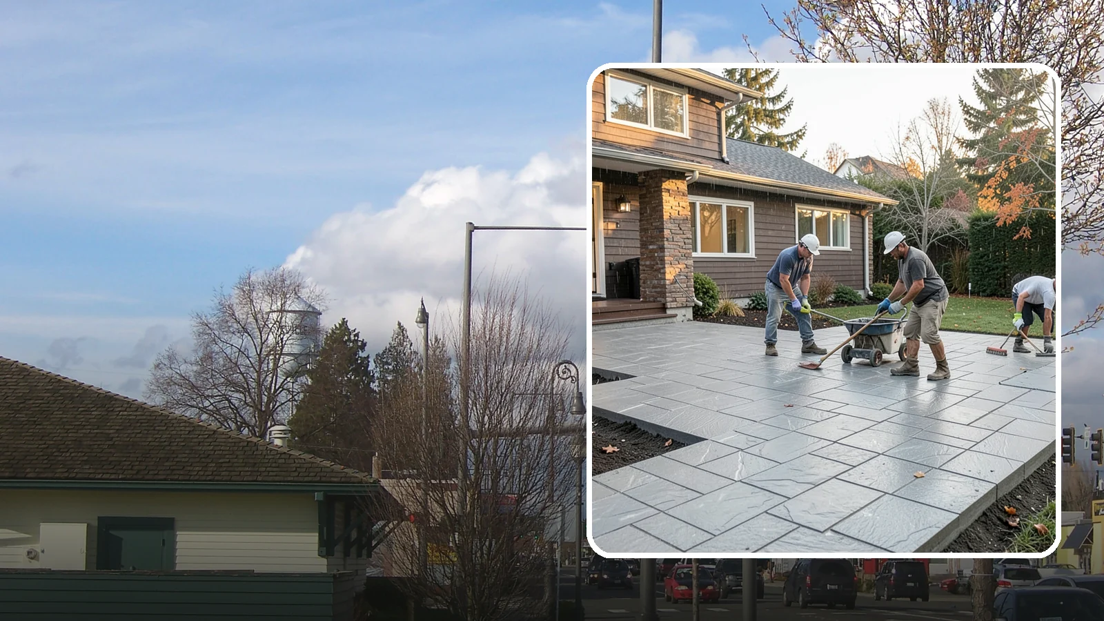 Stamped Concrete Installation in Marysville, Snohomish County, WA - Decorative stamped concrete that mimics stone, brick, or slate while standing up to Northwest weather.