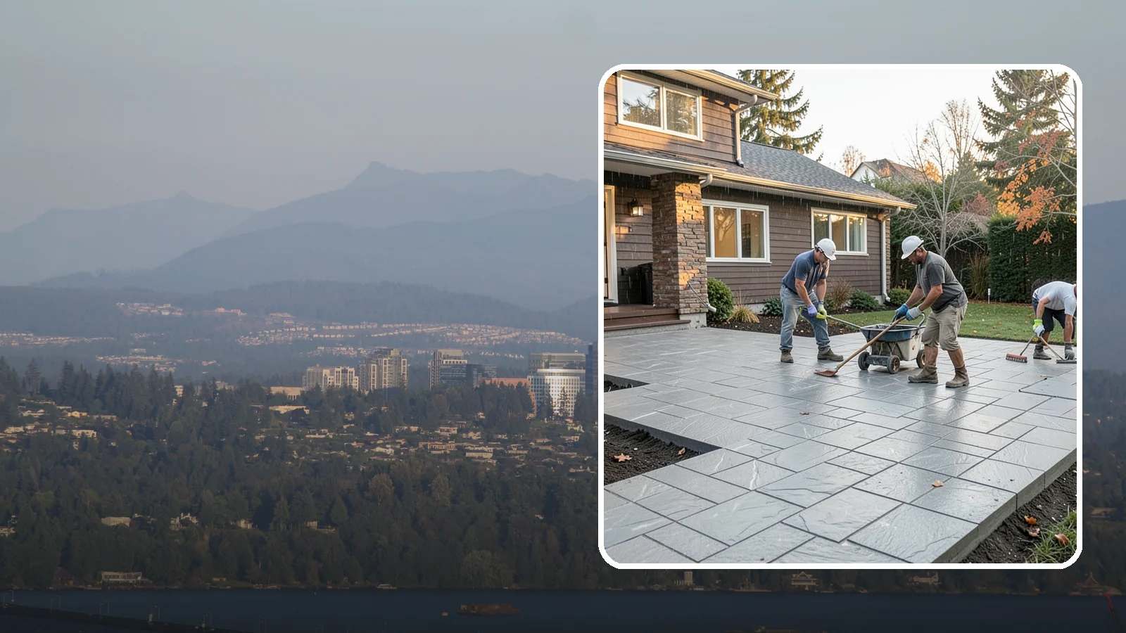 Stamped Concrete Installation in Medina, King County, WA - Decorative stamped concrete that mimics stone, brick, or slate while standing up to Northwest weather.