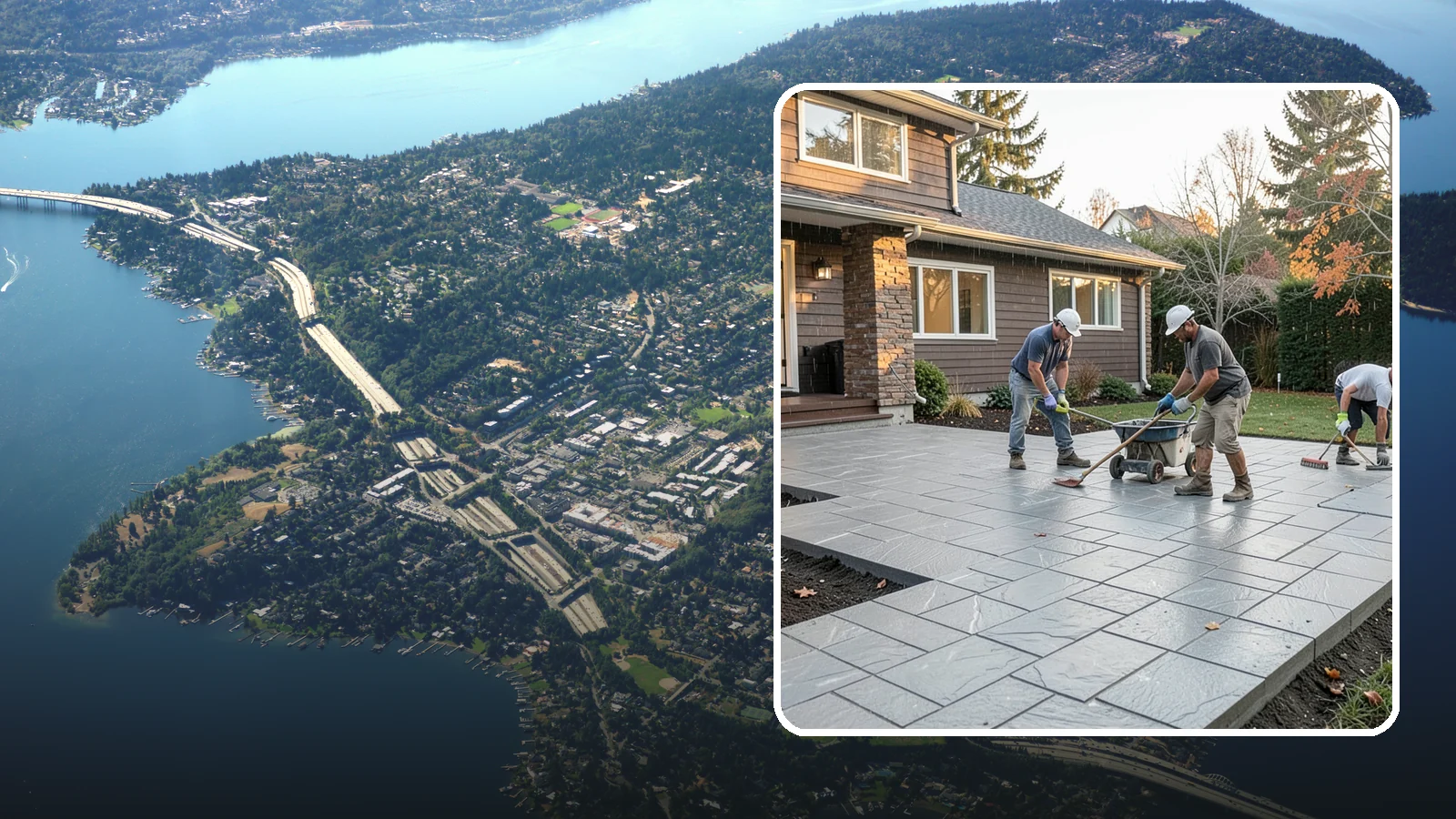 Stamped Concrete Installation in Mercer Island, King County, WA - Decorative stamped concrete that mimics stone, brick, or slate while standing up to Northwest weather.