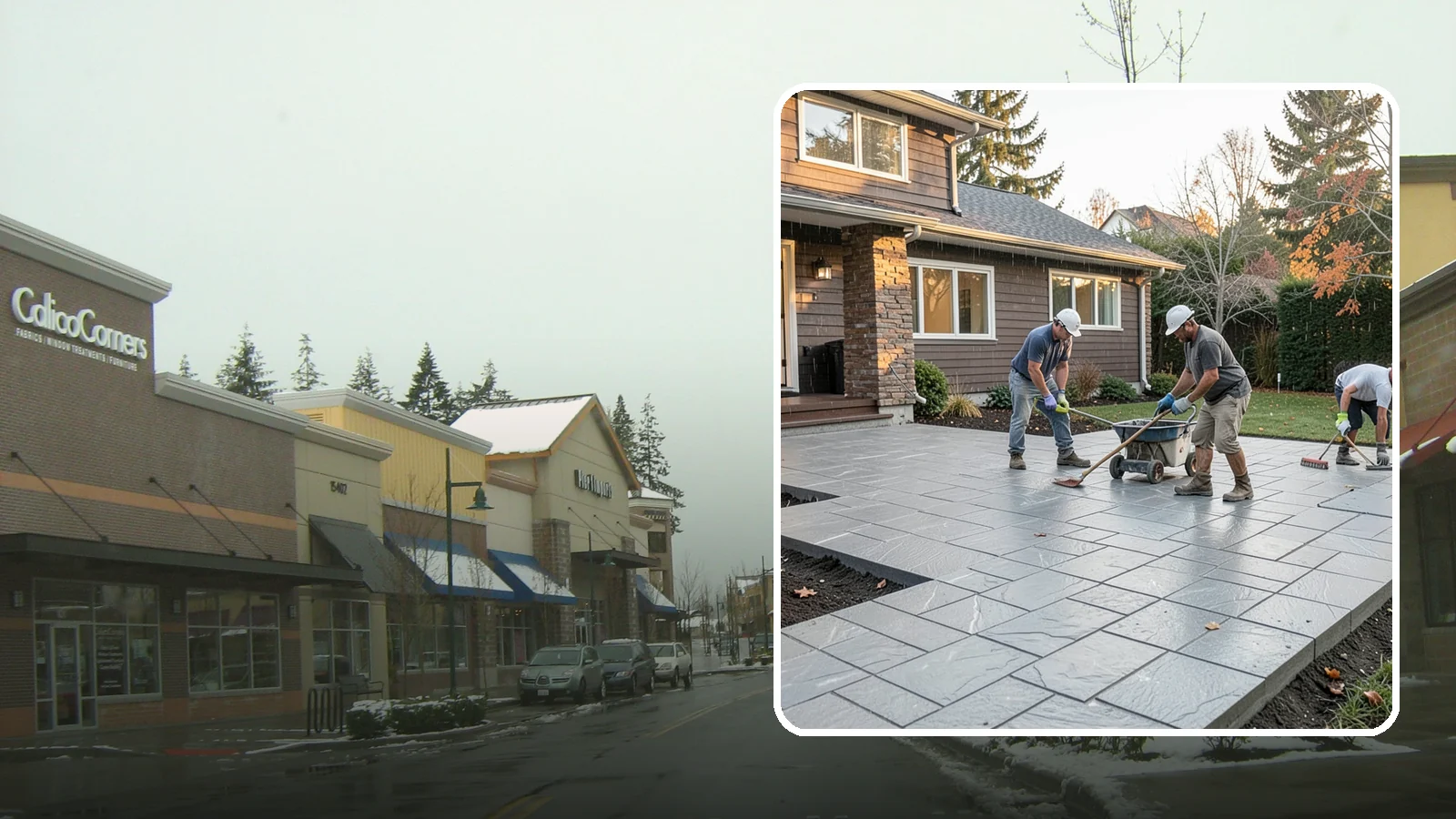 Stamped Concrete Installation in Mill Creek, Snohomish County, WA - Decorative stamped concrete that mimics stone, brick, or slate while standing up to Northwest weather.