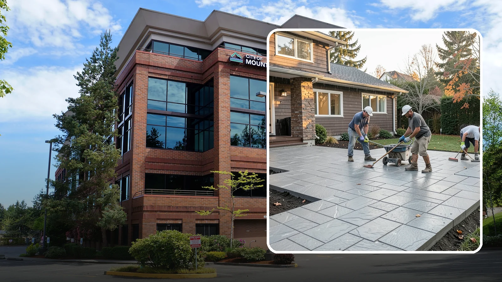 Stamped Concrete Installation in Mountlake Terrace, Snohomish County, WA - Decorative stamped concrete that mimics stone, brick, or slate while standing up to Northwest weather.