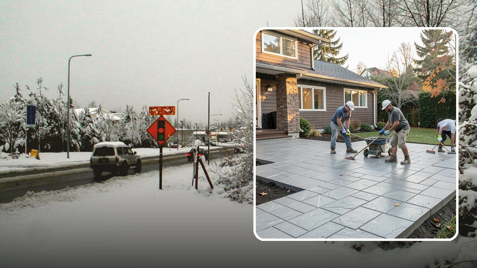 Stamped Concrete Installation in Newcastle, King County, WA - Decorative stamped concrete that mimics stone, brick, or slate while standing up to Northwest weather.