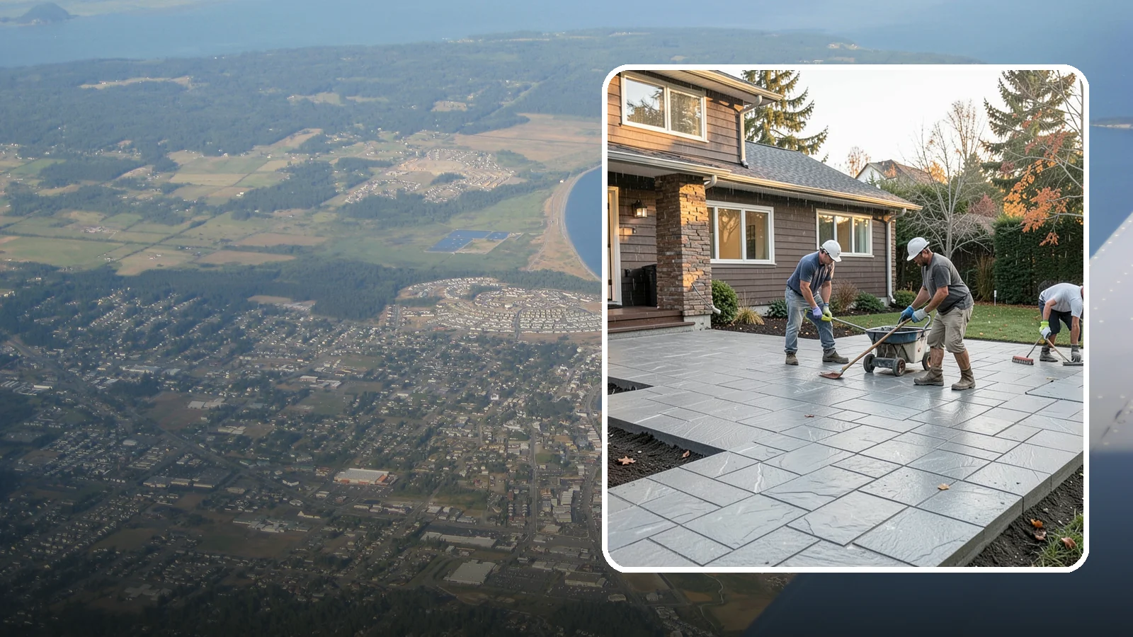 Stamped Concrete Installation in Oak Harbor, Island County, WA - Decorative stamped concrete that mimics stone, brick, or slate while standing up to Northwest weather.