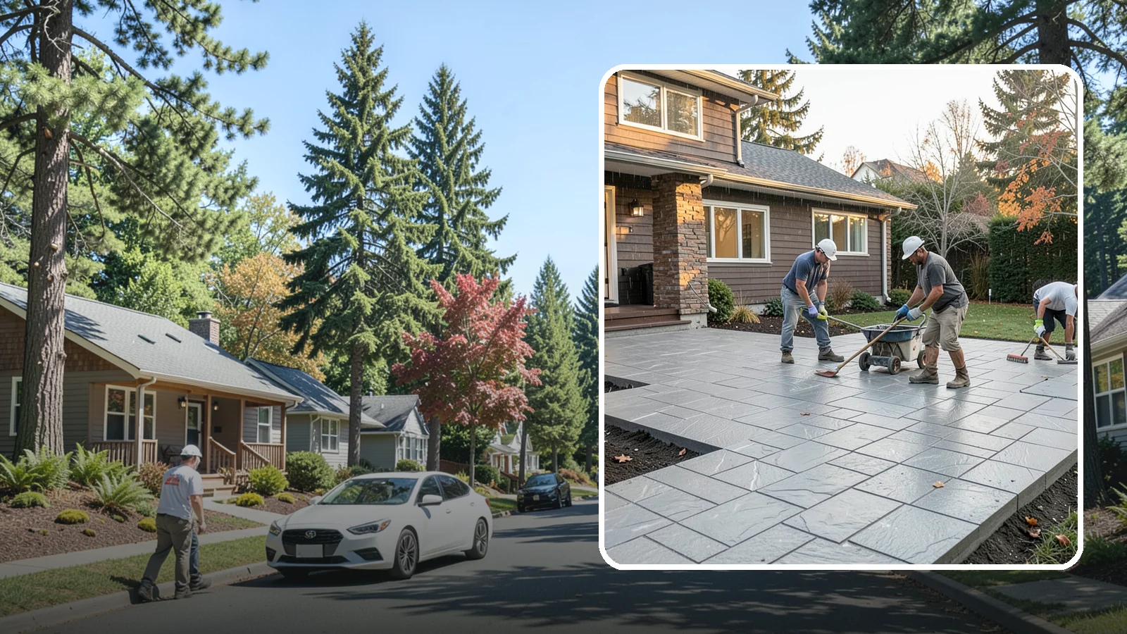 Stamped Concrete Installation in Orting, Pierce County, WA - Decorative stamped concrete that mimics stone, brick, or slate while standing up to Northwest weather.