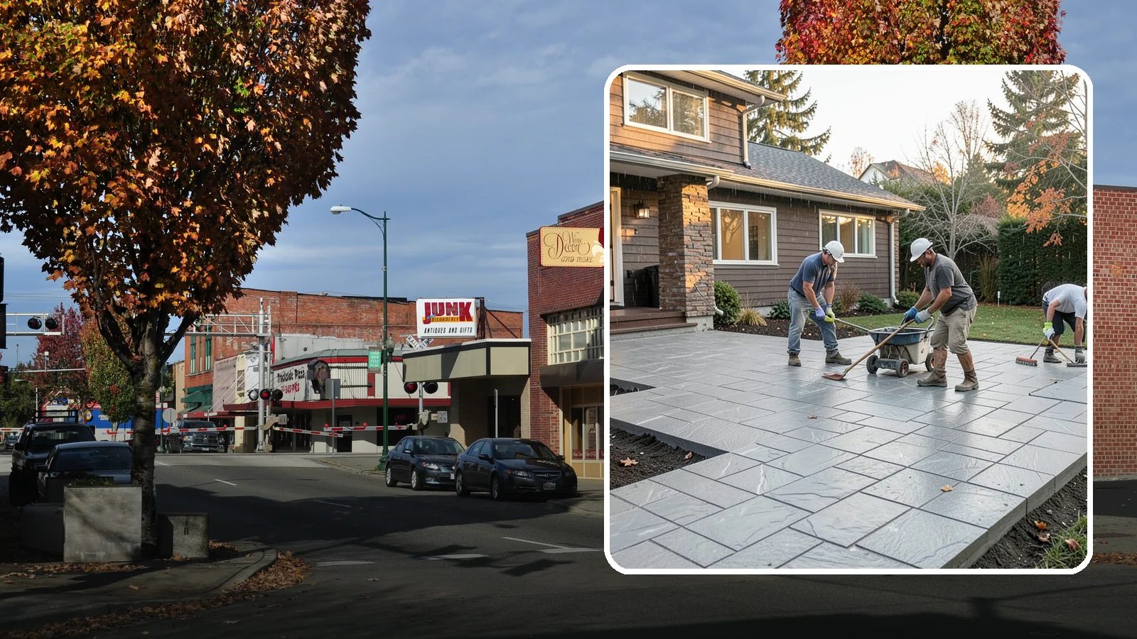 Stamped Concrete Installation in Puyallup, Pierce County, WA - Decorative stamped concrete that mimics stone, brick, or slate while standing up to Northwest weather.