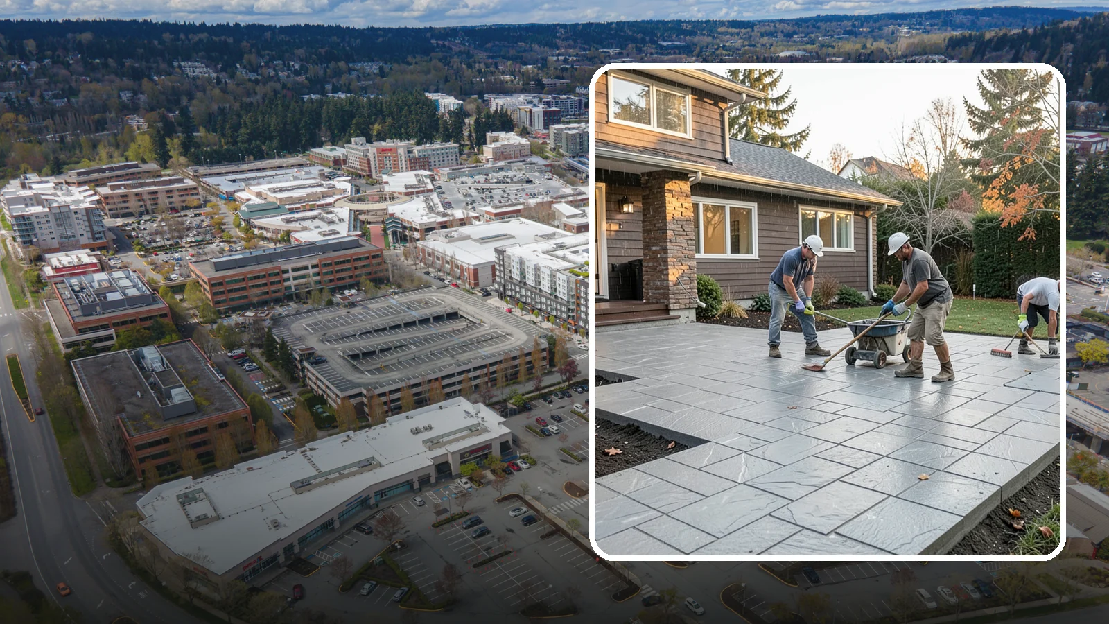 Stamped Concrete Installation in Redmond, King County, WA - Decorative stamped concrete that mimics stone, brick, or slate while standing up to Northwest weather.