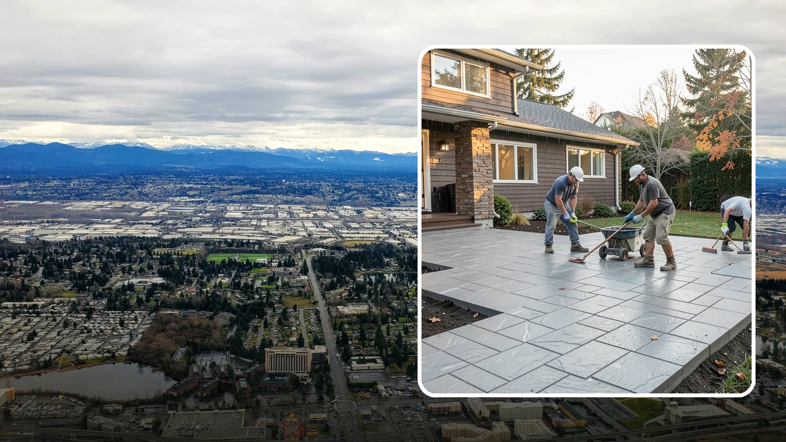 Stamped Concrete Installation in SeaTac, King County, WA - Decorative stamped concrete that mimics stone, brick, or slate while standing up to Northwest weather.