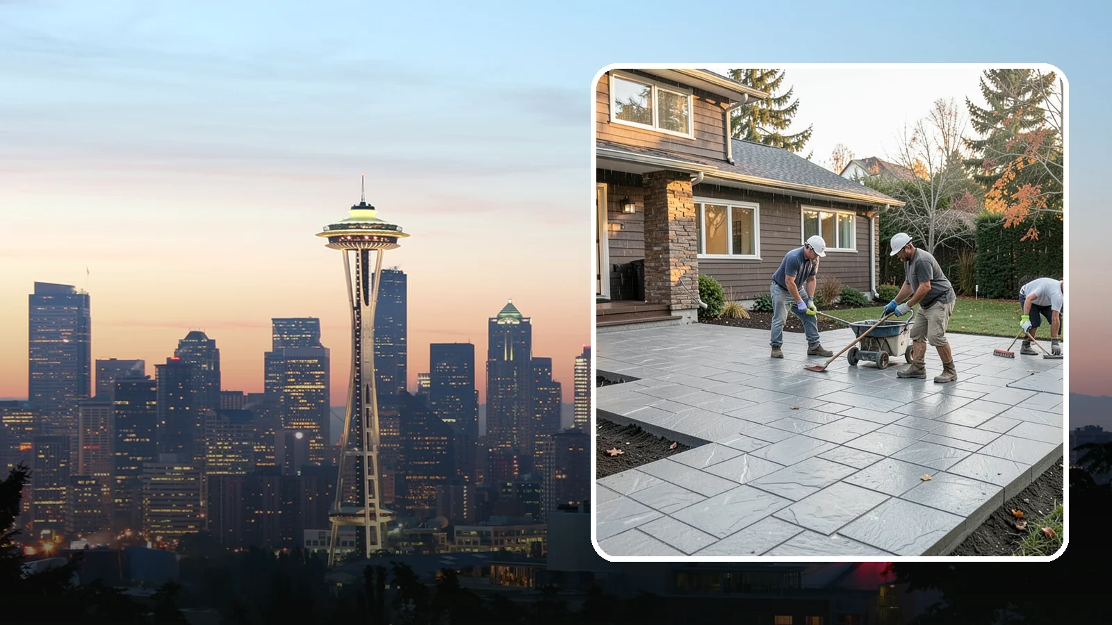 Stamped Concrete Installation in Seattle, King County, WA - Decorative stamped concrete that mimics stone, brick, or slate while standing up to Northwest weather.