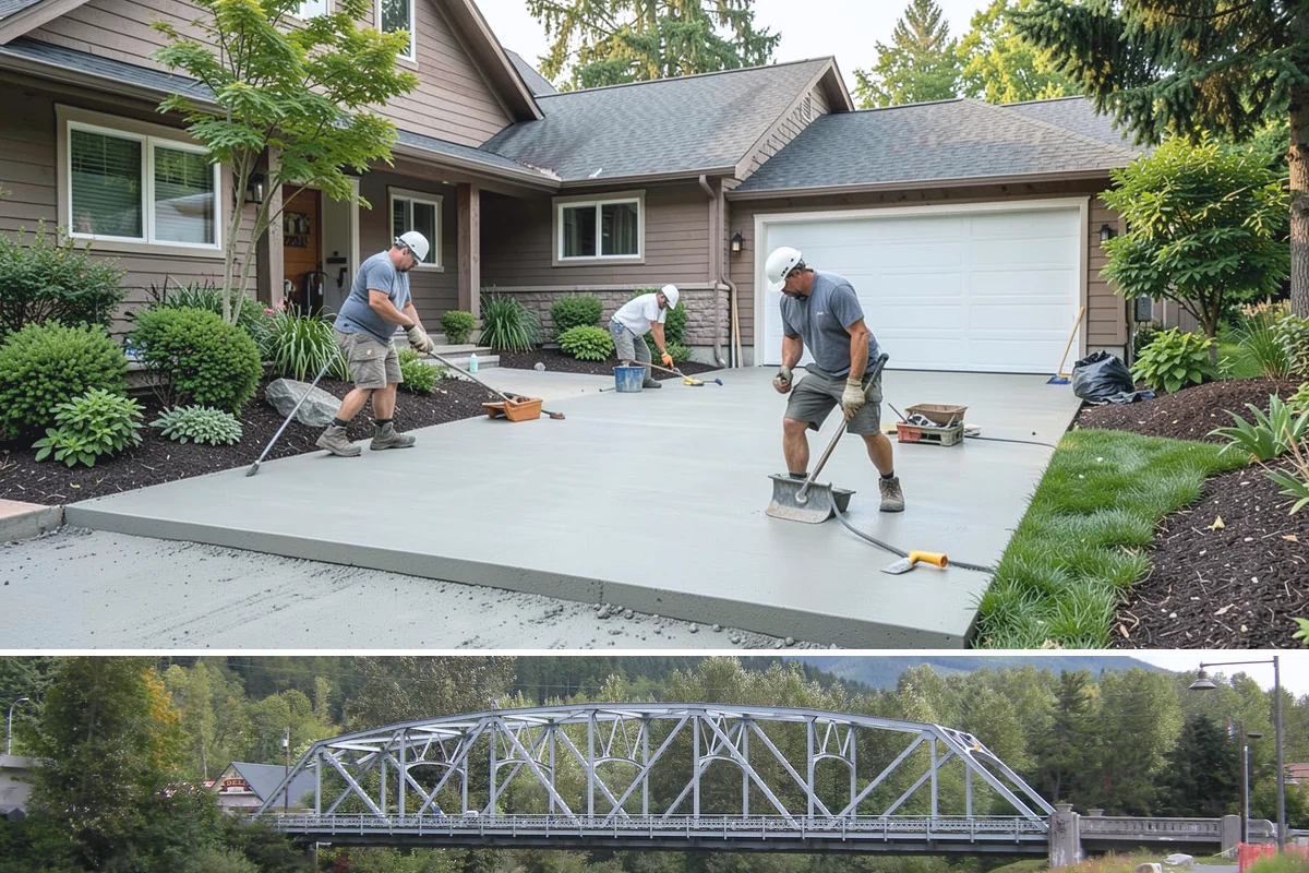 Stamped Concrete Installation in Skykomish, King County, WA - Dry summer conditions are essential for clean stamping and proper sealing before wet weather.