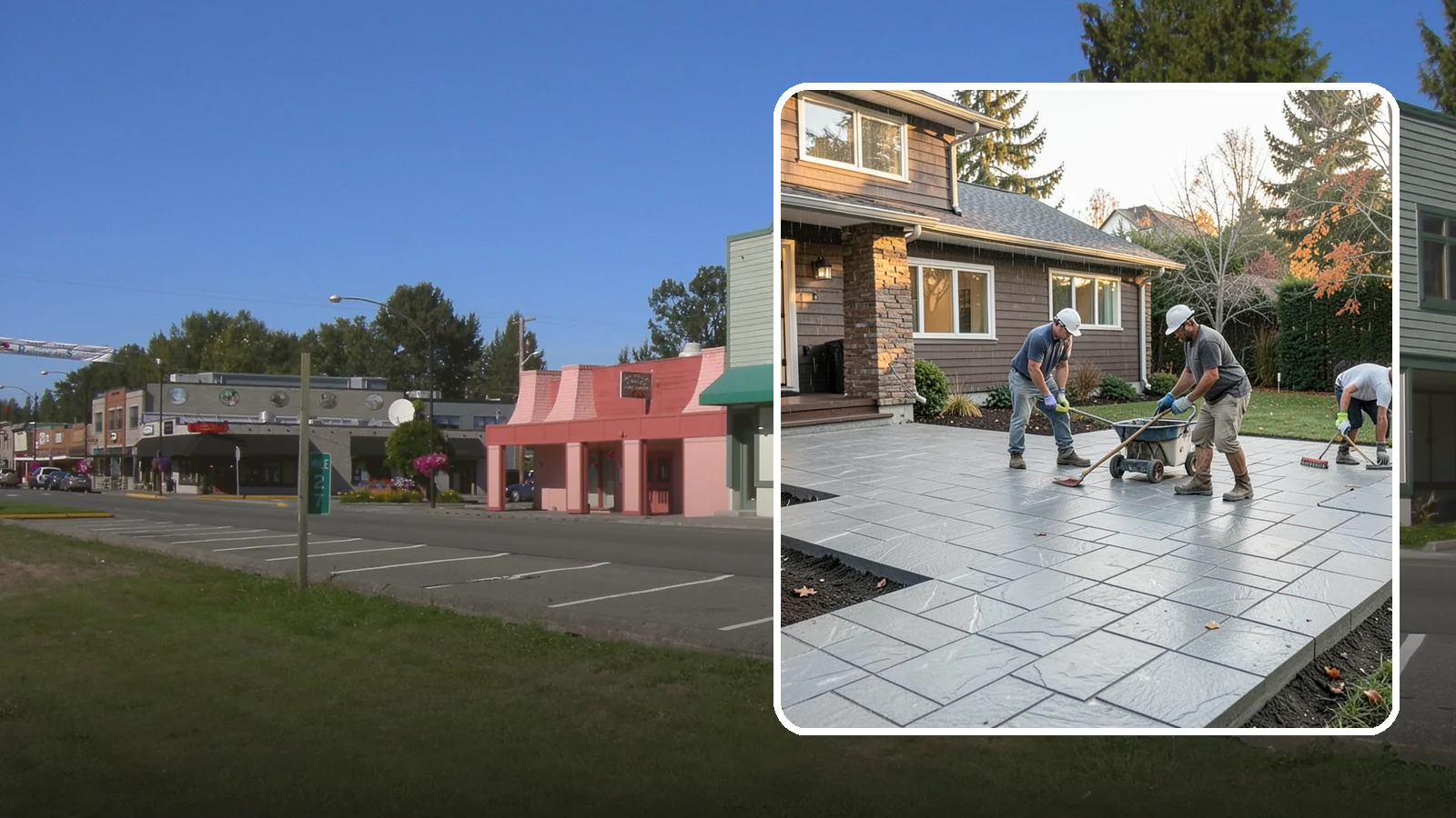 Stamped Concrete Installation in Snoqualmie, King County, WA - Decorative stamped concrete that mimics stone, brick, or slate while standing up to Northwest weather.