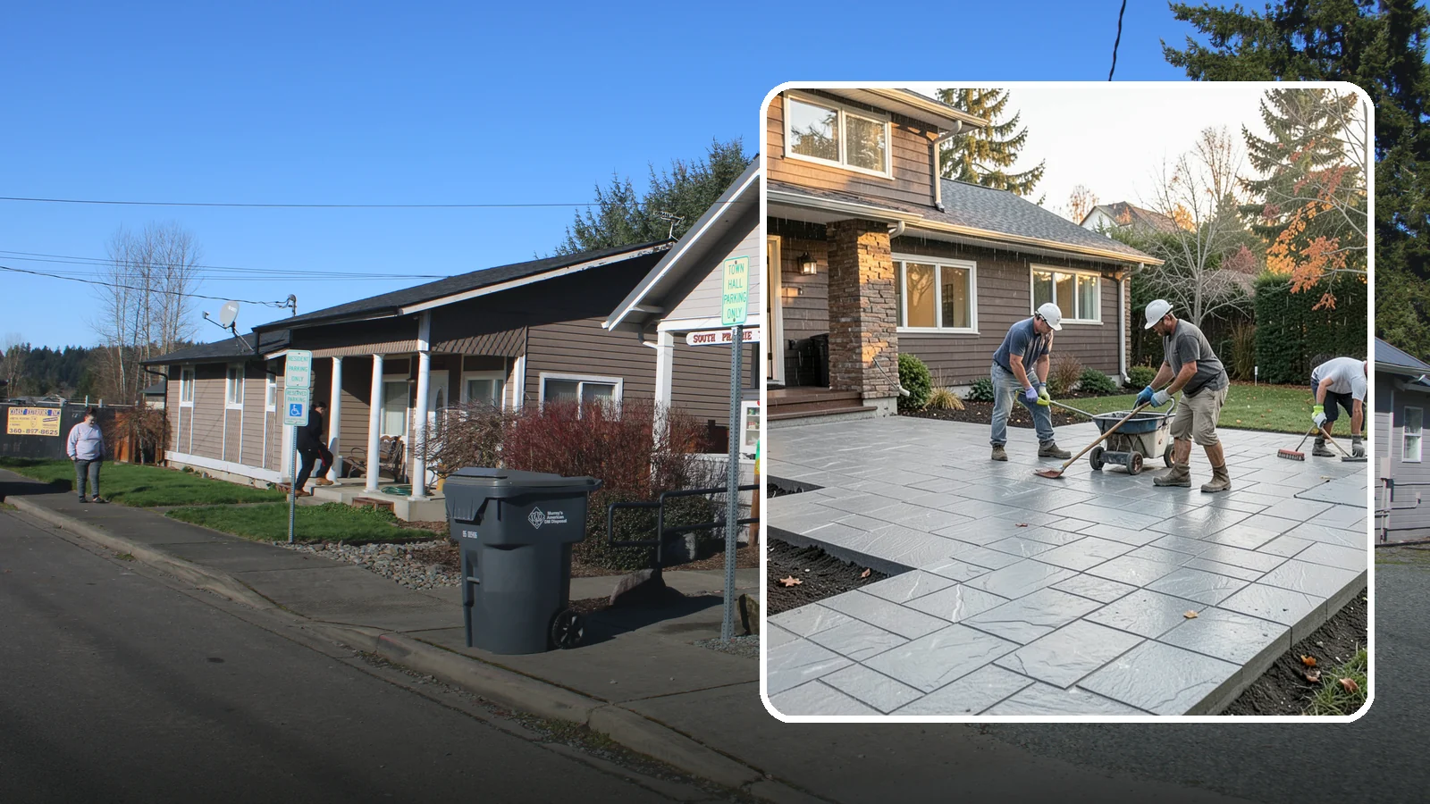 Stamped Concrete Installation in South Prairie, Pierce County, WA - Decorative stamped concrete that mimics stone, brick, or slate while standing up to Northwest weather.