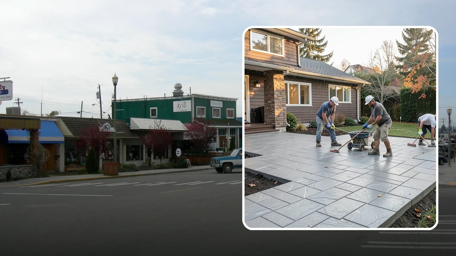 Stamped Concrete Installation in Stanwood, Snohomish County, WA - Decorative stamped concrete that mimics stone, brick, or slate while standing up to Northwest weather.