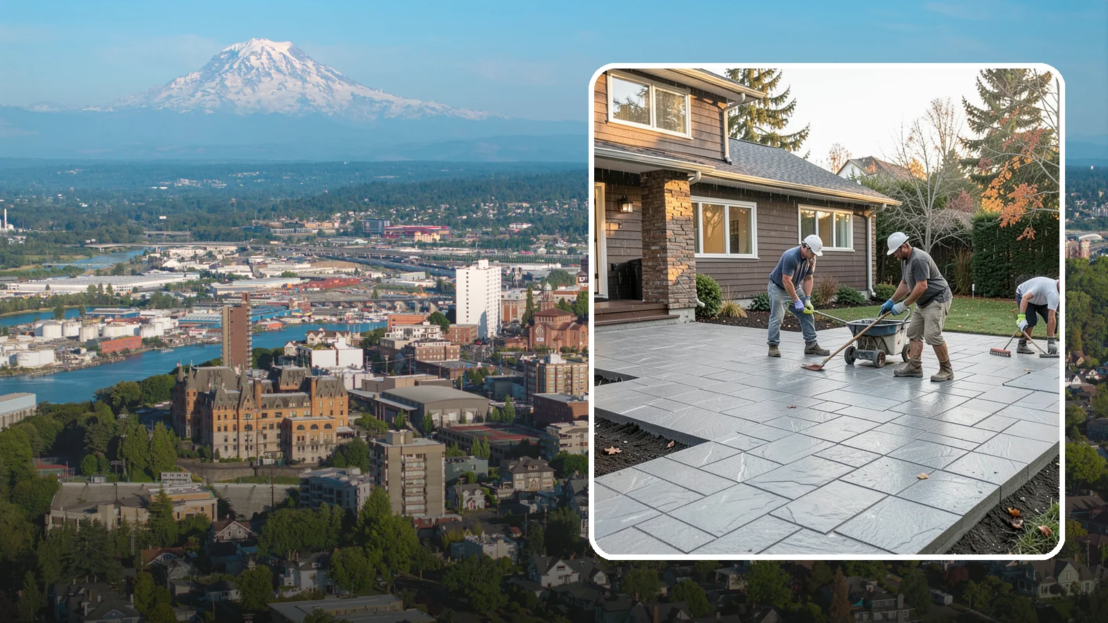 Stamped Concrete Installation in Tacoma, Pierce County, WA - Decorative stamped concrete that mimics stone, brick, or slate while standing up to Northwest weather.