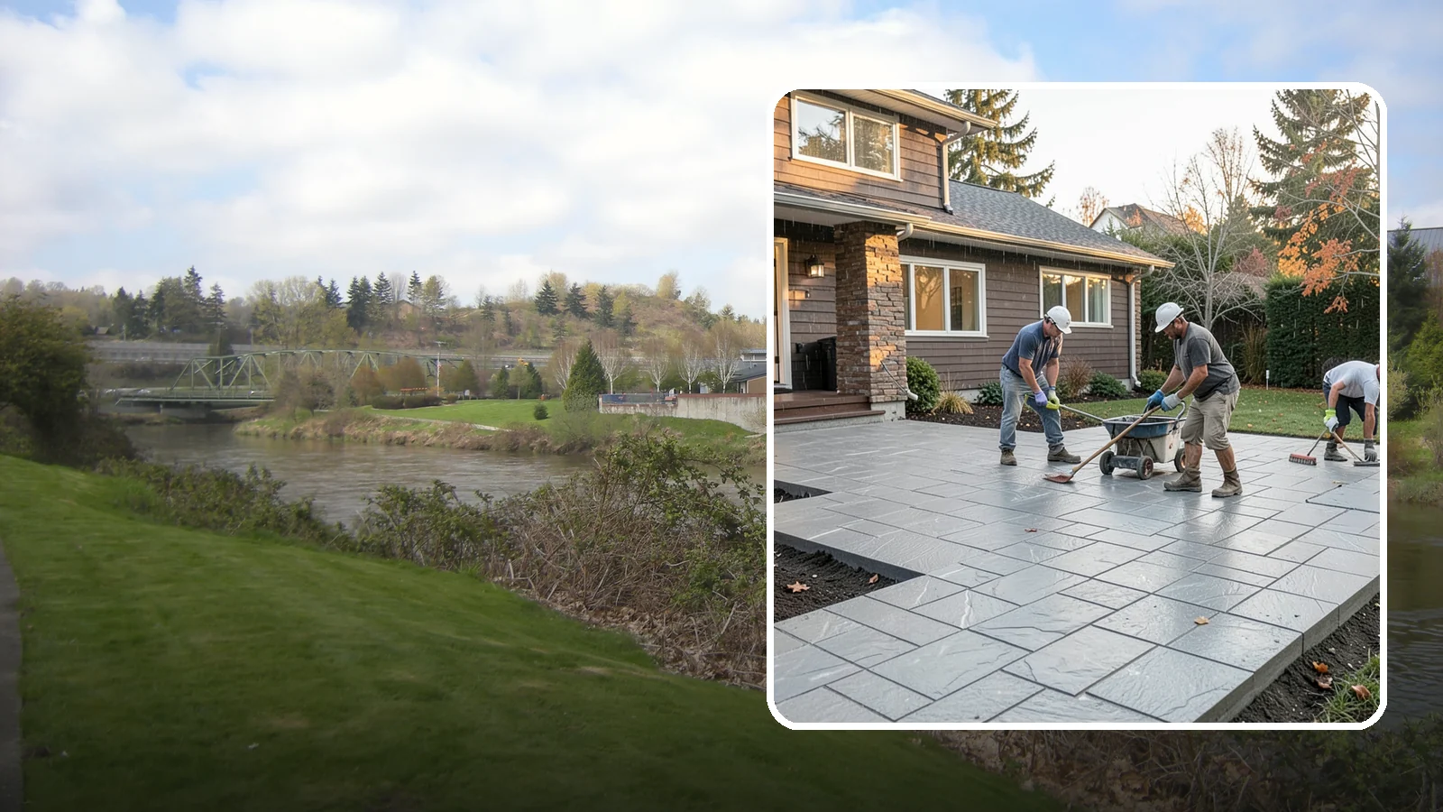 Stamped Concrete Installation in Tukwila, King County, WA - Decorative stamped concrete that mimics stone, brick, or slate while standing up to Northwest weather.