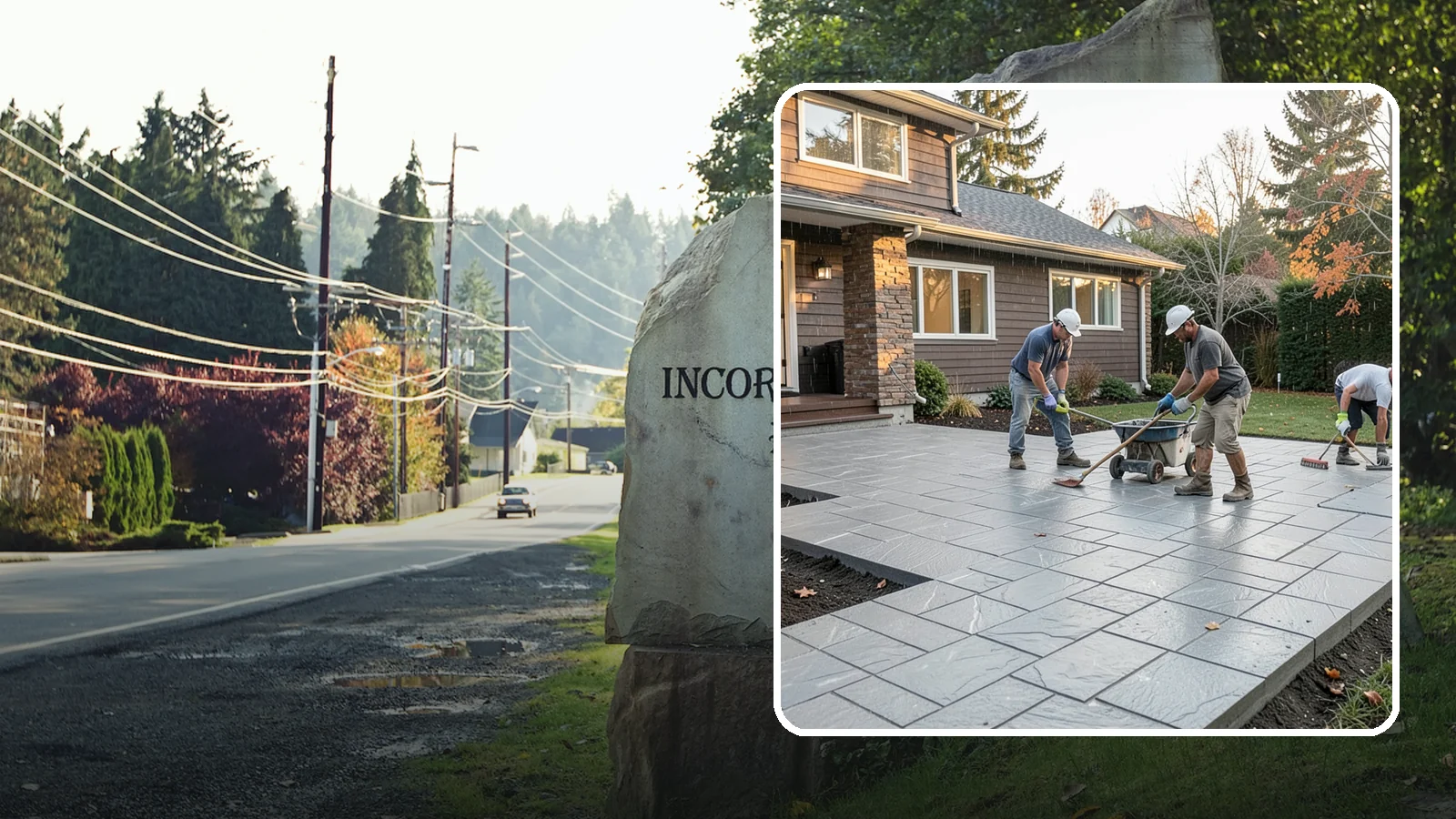 Stamped Concrete Installation in Wilkeson, Pierce County, WA - Decorative stamped concrete that mimics stone, brick, or slate while standing up to Northwest weather.