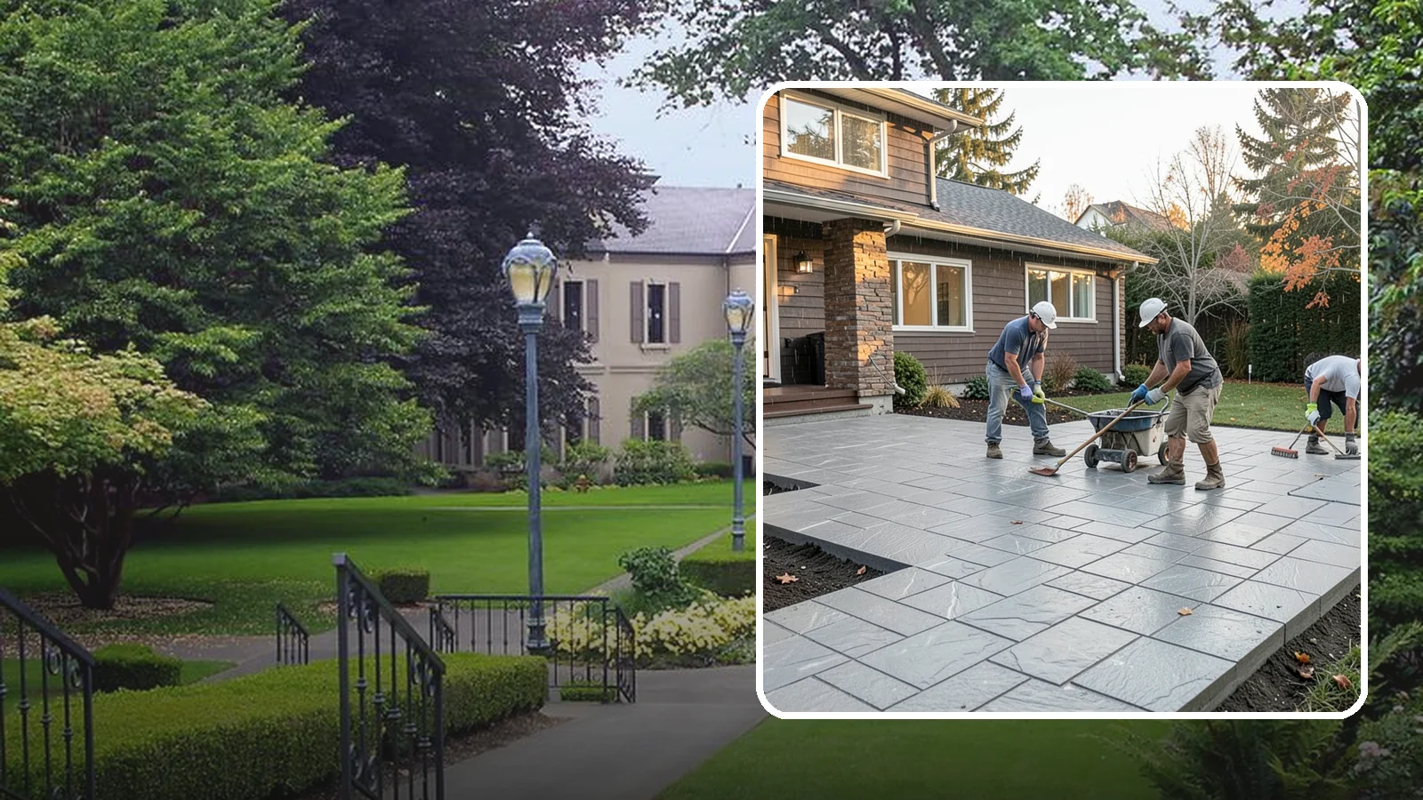 Stamped Concrete Installation in Woodinville, King County, WA - Decorative stamped concrete that mimics stone, brick, or slate while standing up to Northwest weather.