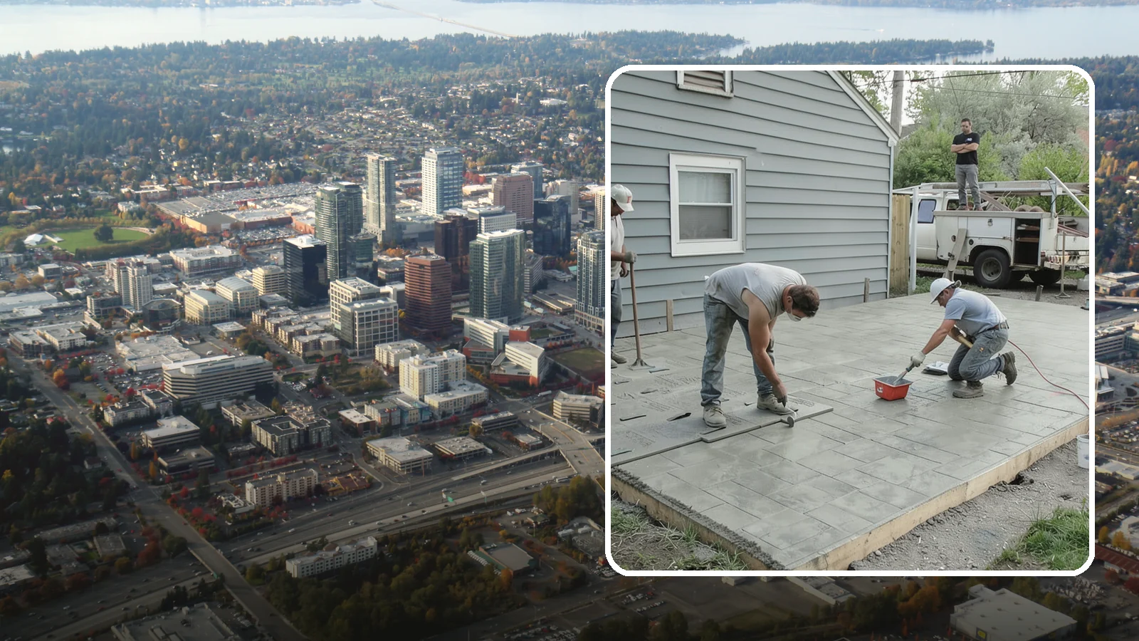 Stamped Concrete Patio in Bellevue, King County, WA - Stamped concrete patio installation that mimics stone or brick at a fraction of the cost.