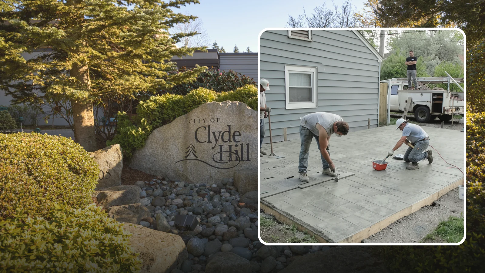 Stamped Concrete Patio in Clyde Hill, King County, WA - Stamped concrete patio installation that mimics stone or brick at a fraction of the cost.