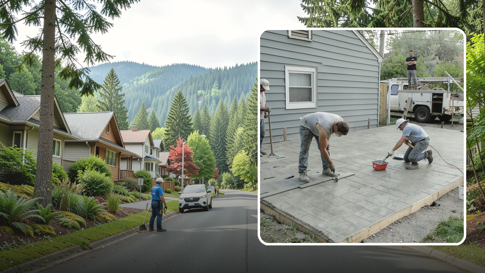 Stamped Concrete Patio in Darrington, Snohomish County, WA - Stamped concrete patio installation that mimics stone or brick at a fraction of the cost.
