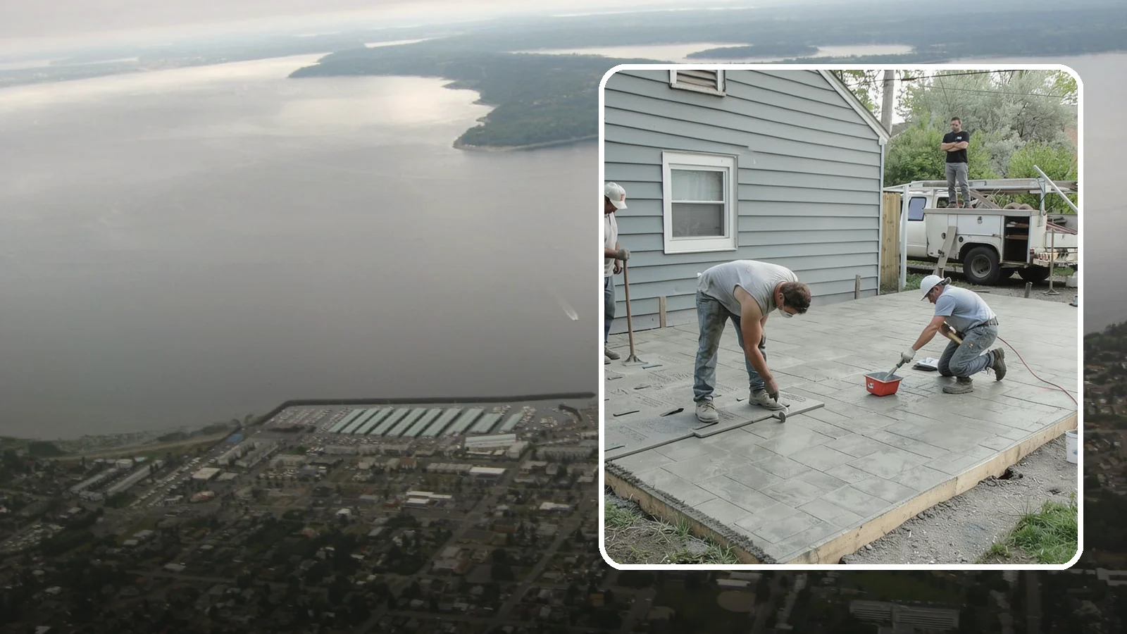 Stamped Concrete Patio in Des Moines, King County, WA - Stamped concrete patio installation that mimics stone or brick at a fraction of the cost.