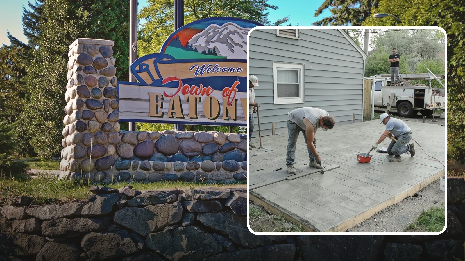 Stamped Concrete Patio in Eatonville, Pierce County, WA - Stamped concrete patio installation that mimics stone or brick at a fraction of the cost.