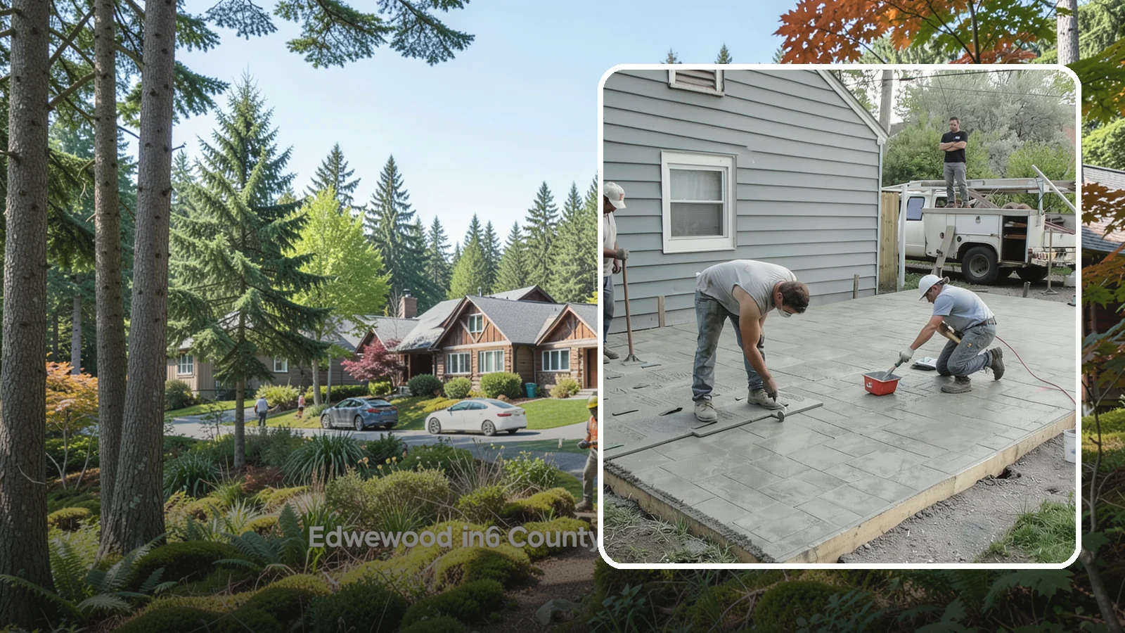 Stamped Concrete Patio in Edgewood, Pierce County, WA - Stamped concrete patio installation that mimics stone or brick at a fraction of the cost.