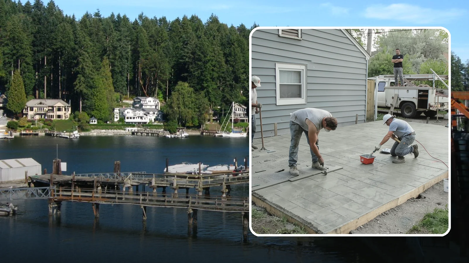 Stamped Concrete Patio in Gig Harbor, Pierce County, WA - Stamped concrete patio installation that mimics stone or brick at a fraction of the cost.