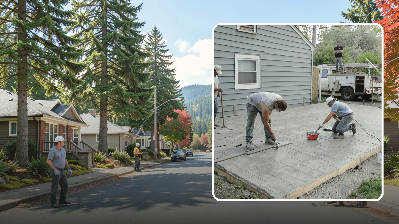 Stamped Concrete Patio in Hunts Point, King County, WA - Stamped concrete patio installation that mimics stone or brick at a fraction of the cost.