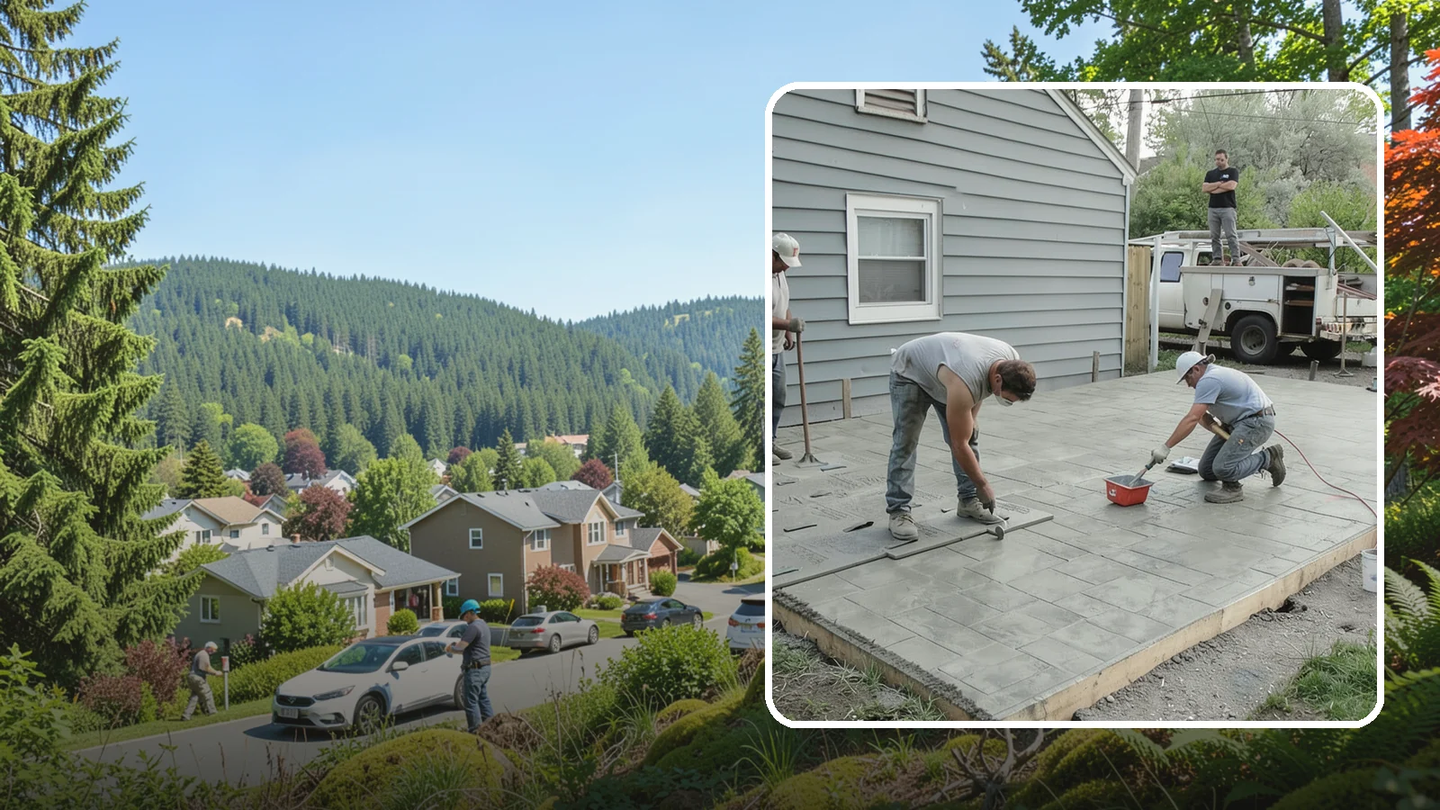 Stamped Concrete Patio in Index, Snohomish County, WA - Stamped concrete patio installation that mimics stone or brick at a fraction of the cost.