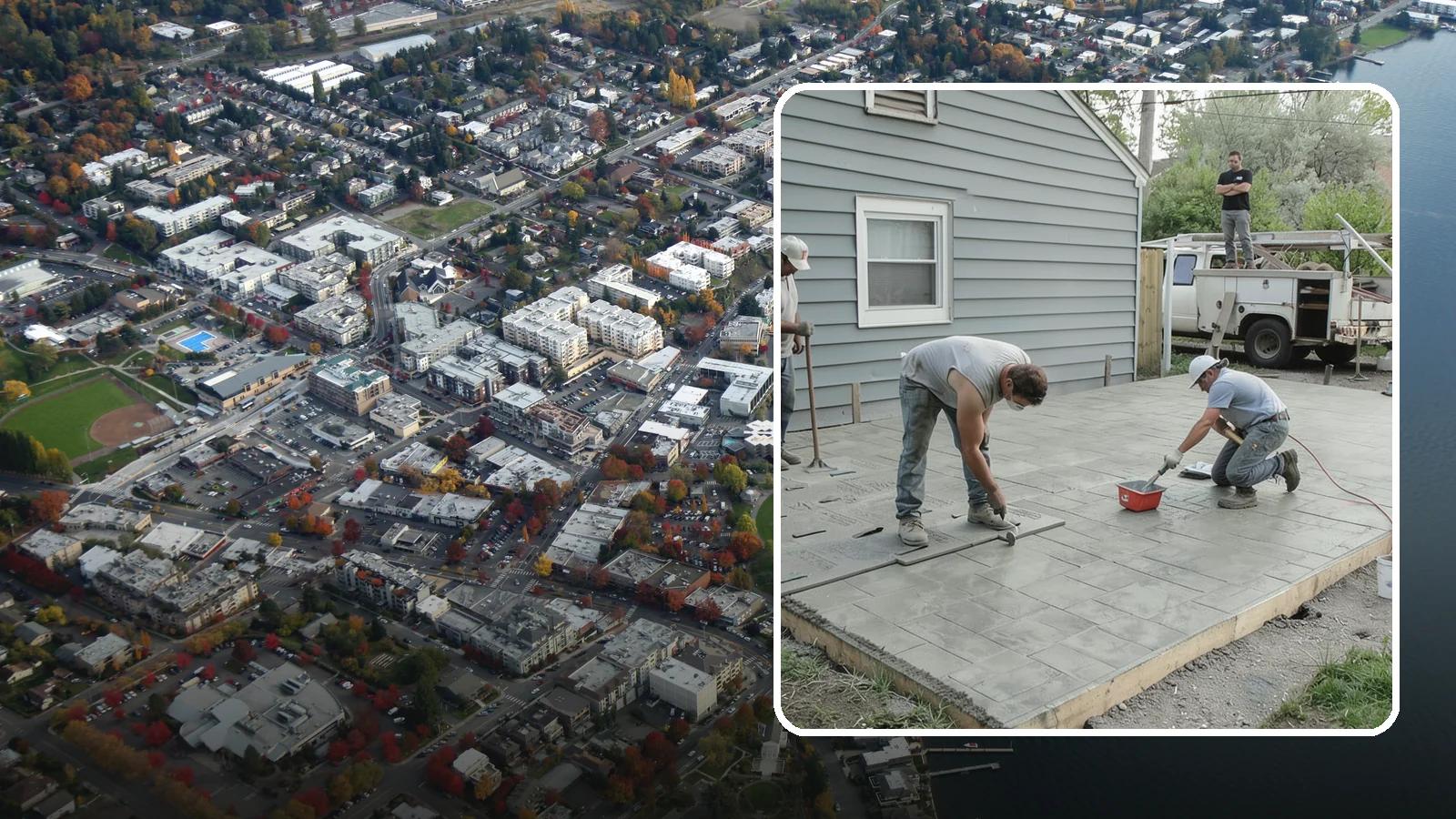 Stamped Concrete Patio in Kirkland, King County, WA - Stamped concrete patio installation that mimics stone or brick at a fraction of the cost.
