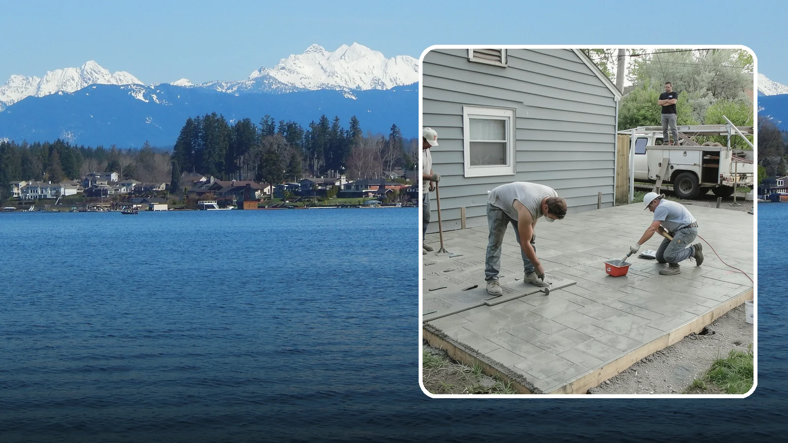 Stamped Concrete Patio in Lake Stevens, Snohomish County, WA - Stamped concrete patio installation that mimics stone or brick at a fraction of the cost.