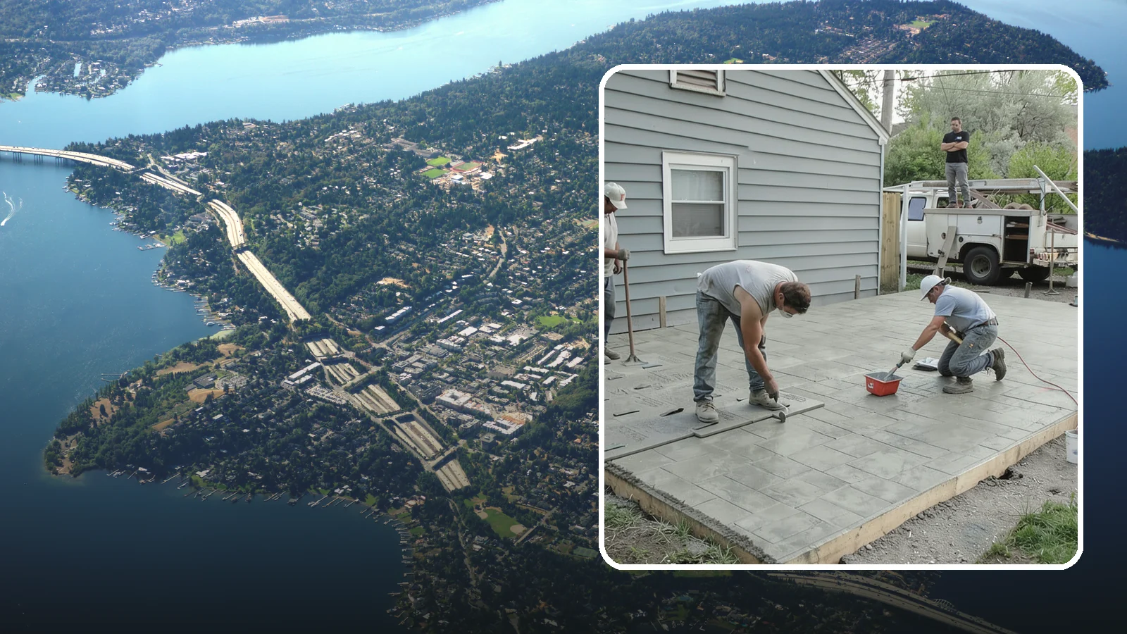 Stamped Concrete Patio in Mercer Island, King County, WA - Stamped concrete patio installation that mimics stone or brick at a fraction of the cost.