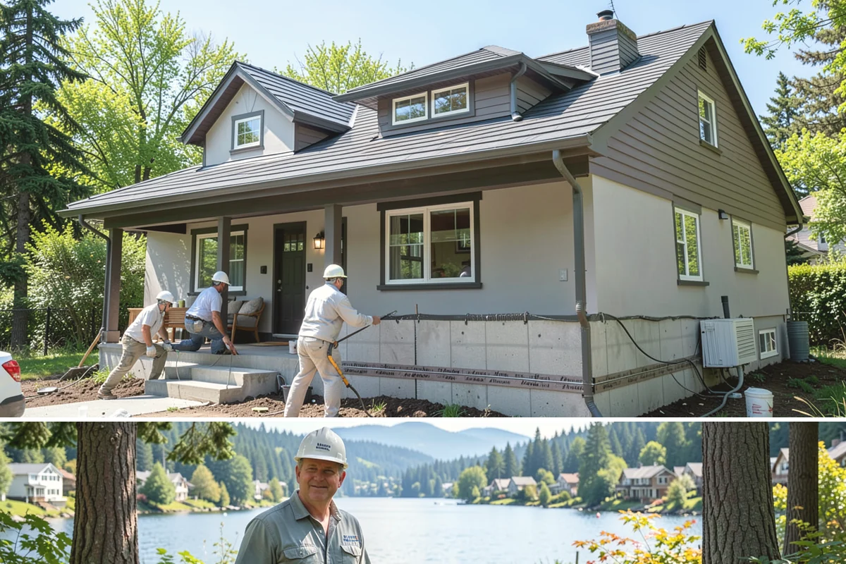 Stamped Concrete Patio in Milton, King County, WA - Warm, dry summer conditions are necessary for stamping, coloring, and sealing to set correctly.