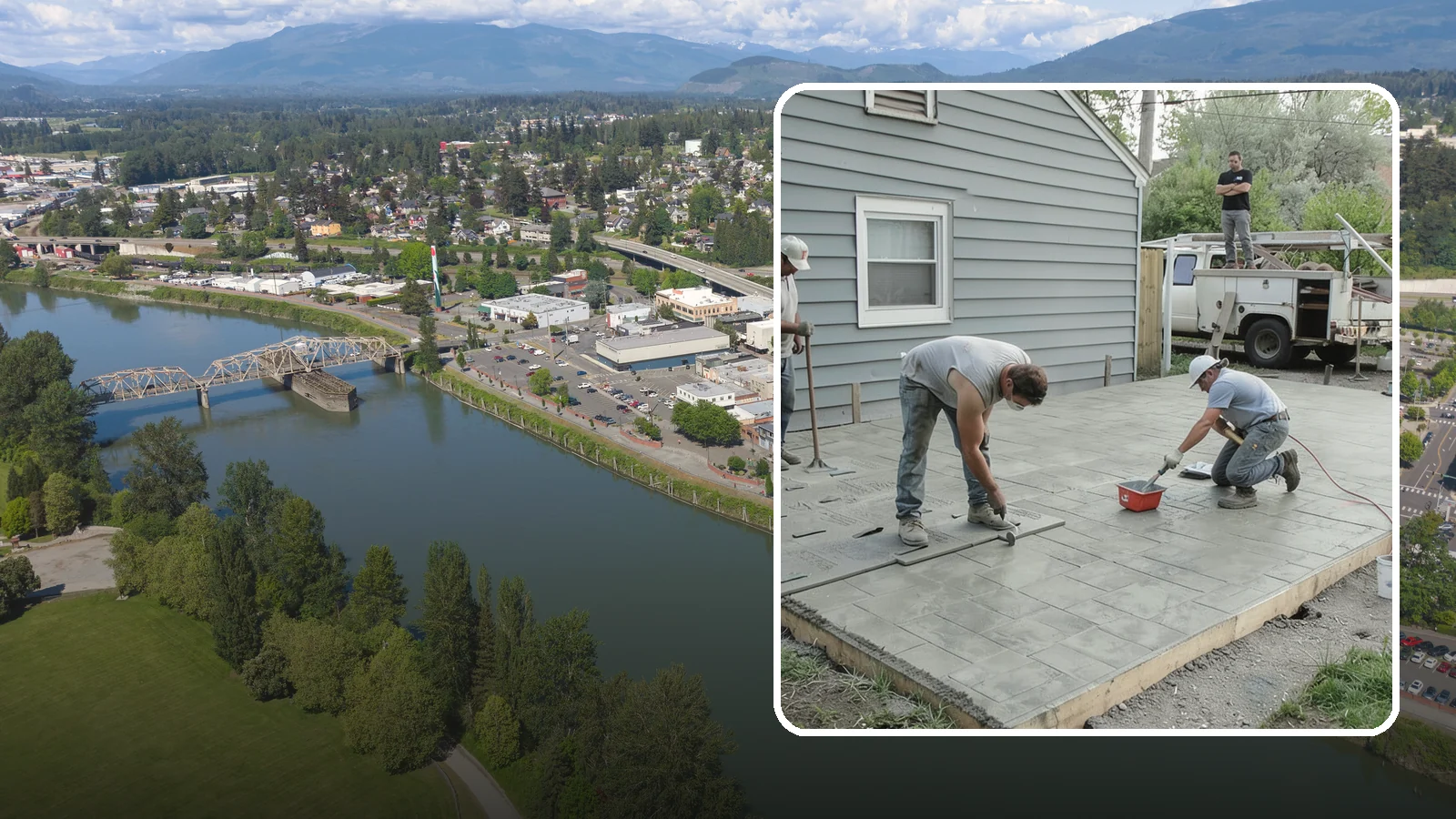 Stamped Concrete Patio in Mount Vernon, Skagit County, WA - Stamped concrete patio installation that mimics stone or brick at a fraction of the cost.