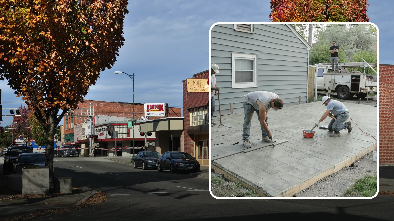 Stamped Concrete Patio in Puyallup, Pierce County, WA - Stamped concrete patio installation that mimics stone or brick at a fraction of the cost.
