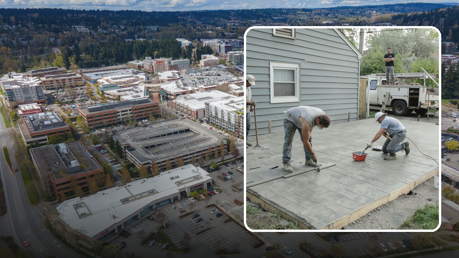 Stamped Concrete Patio in Redmond, King County, WA - Stamped concrete patio installation that mimics stone or brick at a fraction of the cost.