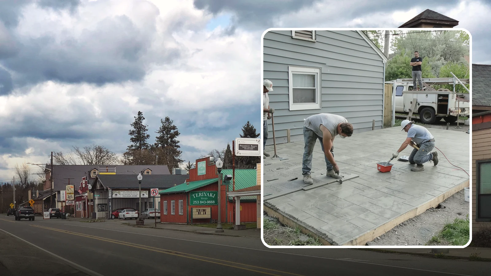 Stamped Concrete Patio in Roy, Pierce County, WA - Stamped concrete patio installation that mimics stone or brick at a fraction of the cost.